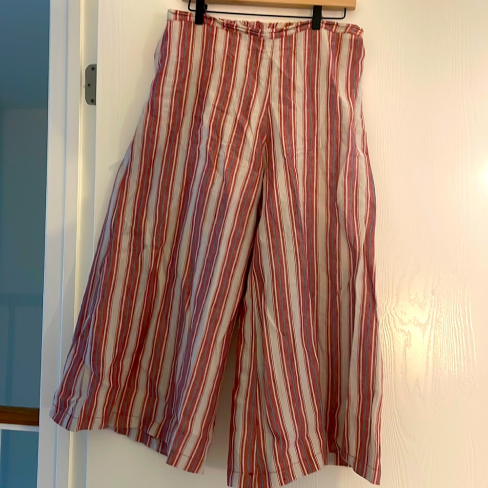 Striped culotte. Bryn Walker light linen striped. roomy 32" waist &  inseam 23"